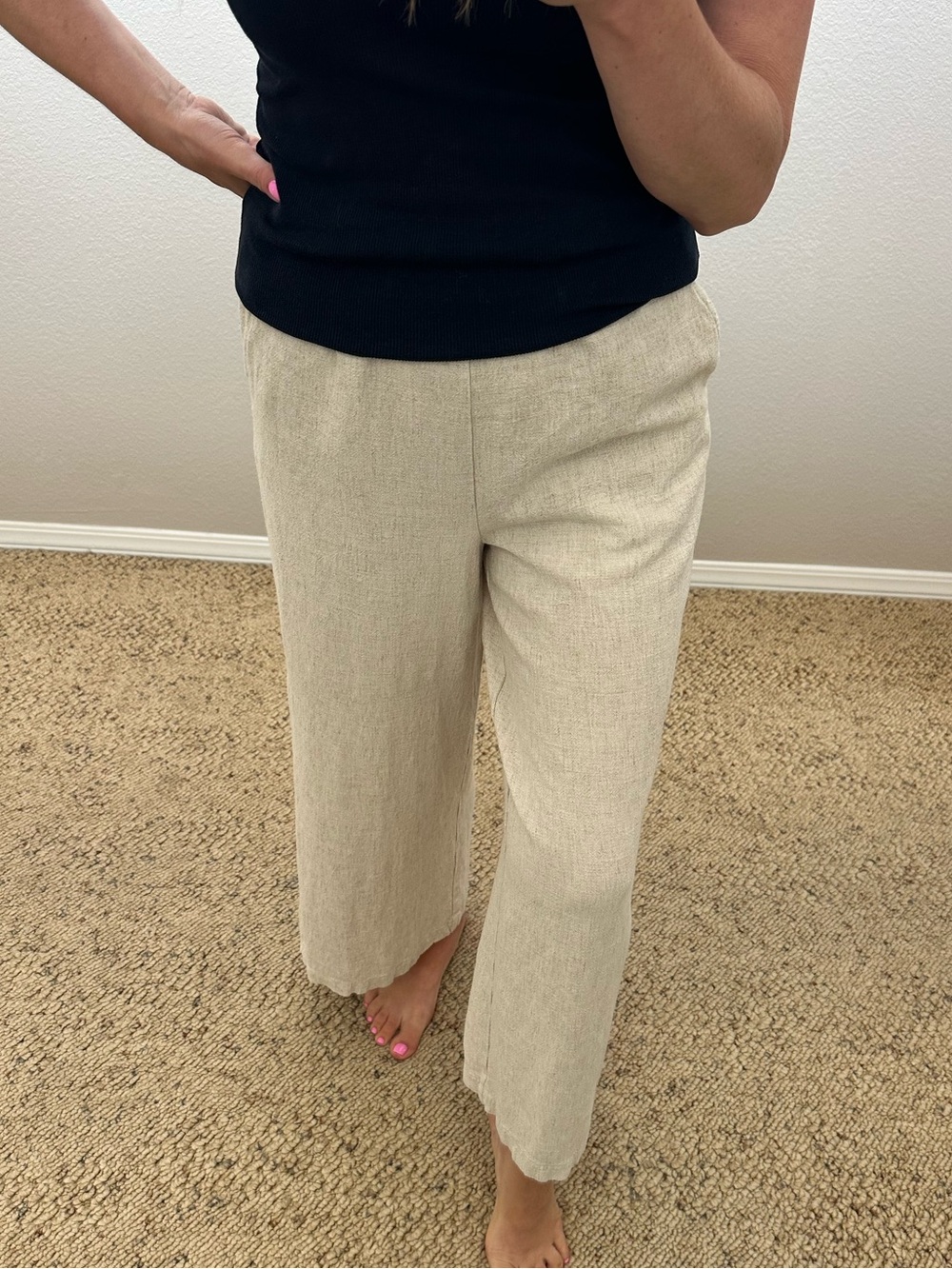 Gentle Fawn Wide-Leg Linen-Blend Pants in Natural Beige